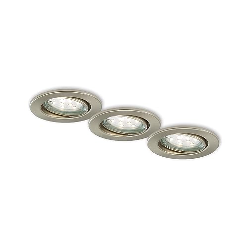 BRILONER - 3er Set LED Einbaustrahler 230V, Deckenspots, LED Spots, Einbauspots LED, Einbauleuchten Decke, Schwenkbar, 68mm, Warmweißes Licht, IP23, Matt-Nickel, 86x70 mm (DxH) von BRILONER