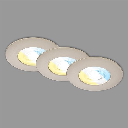 BRILONER – 3er Set LED Einbaustrahler 230V, LED Strahler Badezimmer IP44, Deckenstrahler, LED Spots, Deckenspots, Matt-Nickel, Silber von BRILONER