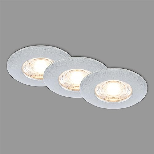 BRILONER – 3er Set LED Einbaustrahler 230V, LED Strahler Badezimmer IP44, Deckenstrahler, LED Spots, Deckenspots flach, Chrom Matt von BRILONER