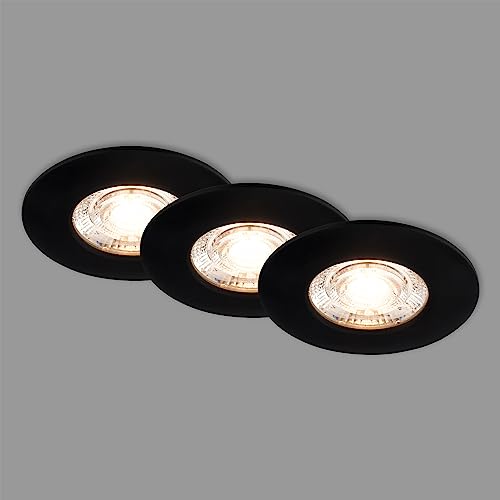 BRILONER – 3er Set LED Einbaustrahler 230V, LED Strahler Badezimmer IP44, Deckenstrahler, LED Spots, Deckenspots flach, Schwarz von BRILONER