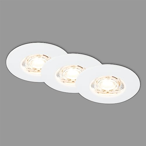 BRILONER – 3er Set LED Einbaustrahler 230V, LED Strahler Badezimmer IP44, Deckenstrahler, LED Spots, Deckenspots flach, Weiß von BRILONER