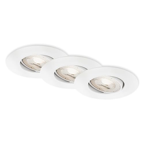 BRILONER - 3er Set LED Einbaustrahler 230V, LED Strahler Badezimmer IP65, Deckenstrahler stufenlos dimmbar, Spots, Deckenspots, Badezimmerlampe, Weiß, 90x42 mm (DxH) von BRILONER