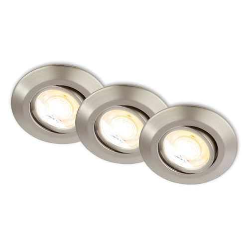 BRILONER - 3er Set LED Einbaustrahler 230V Gehäuse 50% recycelt, Schwenkbar, Ra90, Farbtemperaturwechsel, LED Spot, flach, Deckenspots, Einbauleuchten, 68mm, 90x24mm (DxH), Matt-Nickel von BRILONER