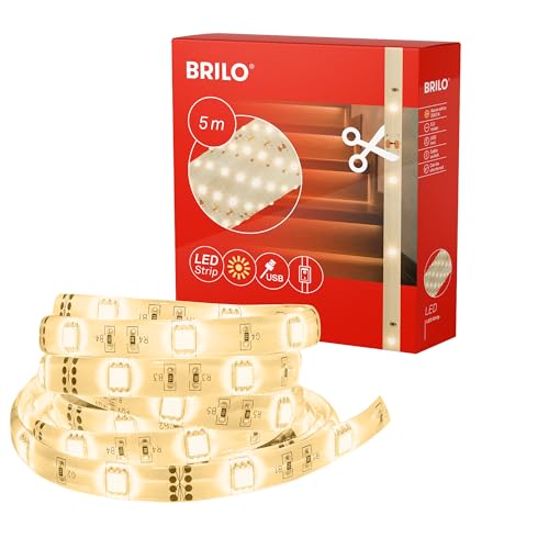 BRILONER – 5m LED Strip, LED Streifen, Deko Lichterkette, Leiste, USB Band, Warmweißes Licht, Kabelschalter von BRILONER