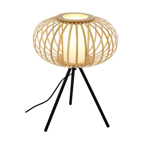 BRILONER – Bambus Nachttischlampe, Schreibtischlampe Holz, Tischlampe Kabelschalter, Leselampe, Boho, Zimmer Deko, Lampe, E27 Fassung, 28x39,5 cm (DxH) von BRILONER