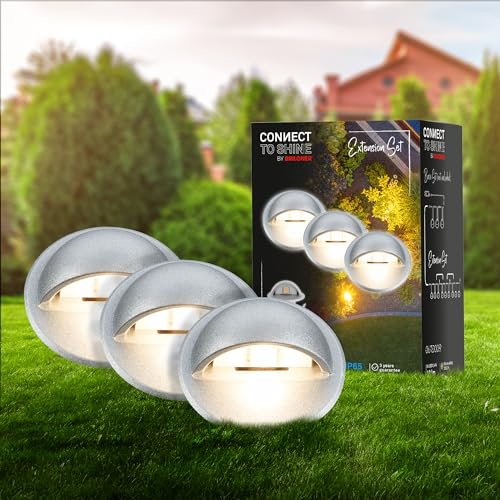 BRILONER - Connect to Shine 12V Gartensystem 3er Set Bodeneinbaustrahler mit Seitenlicht, Erweiterungsset, IP65, warmweißes Licht, Gartenbeleuchtung, Bodeneinbauleuchten, 35x36 mm, Silberfarbig von Briloner Leuchten