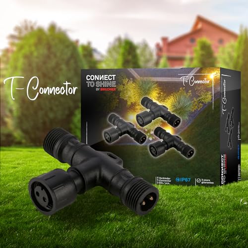 BRILONER - Connect to Shine 12V Gartensystem 3er Set T- Verbinder, Erweiterungsset, IP67 gegen zeitweiliges Untertauchen, 1 Input 2 Outputs für Abzweigung, 55x35x15mm, Schwarz von BRILONER