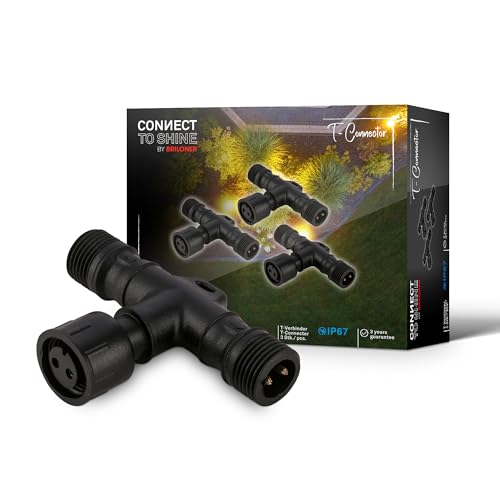 BRILONER - Connect to Shine 12V Gartensystem 3er Set T- Verbinder, Erweiterungsset, IP67 gegen zeitweiliges Untertauchen, 1 Input 2 Outputs für Abzweigung, 55x35x15mm, Schwarz von BRILONER