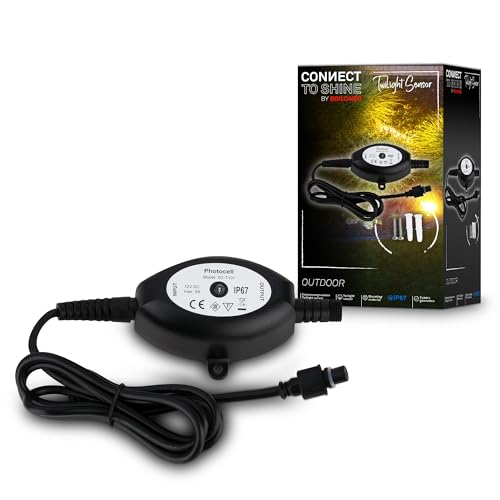 BRILONER - Connect to Shine 12V Gartensystem Dämmerungssensor Aussen, Erweiterungsset, IP67 gegen zeitweiliges Untertauchen, Auto An/Aus, 10,5x7x3,5 cm, Schwarz von BRILONER