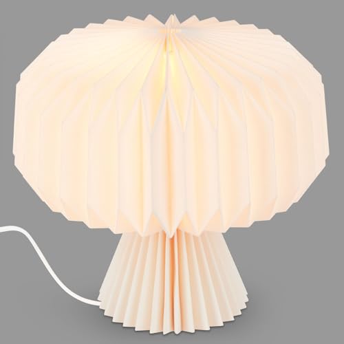 BRILONER – Faltbare Tischlampe Papier, Papiertischlampe, Tischleuchte aus Papier, Dekolampe, Kabelschalter, E14, Weiß, 25 cm von BRILONER