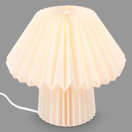 BRILONER – Faltbare Tischlampe Papier, Papiertischlampe, Tischleuchte aus Papier, Dekolampe, Kabelschalter, E14, Weiß, 27 cm von BRILONER