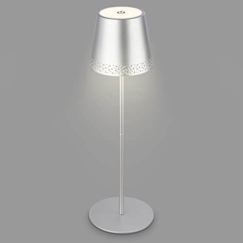 BRILONER – LED Akku Tischleuchte 2 in 1, Stufenweise Dimmbar, Touch, Mobiles Licht, LED Tischlampe Aussen, LED Tischleuchte kabellos, Chrom-Matt von BRILONER