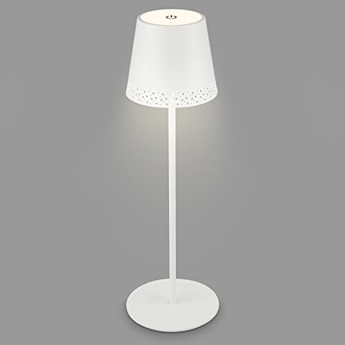 BRILONER – LED Akku Tischleuchte 2 in 1, Stufenweise Dimmbar, Touch, Mobiles Licht, LED Tischlampe Aussen, LED Tischleuchte kabellos, Weiß von BRILONER