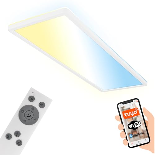 BRILONER - LED Deckenlampe flach Smart Home, App- Sprachsteuerung, dimmbar, CCT, Lampe, Deckenleuchte, Wohnzimmerlampe, LED Panel, Küchenlampe, Schlafzimmerlampe, 58x20x3 cm, Weiß von BRILONER