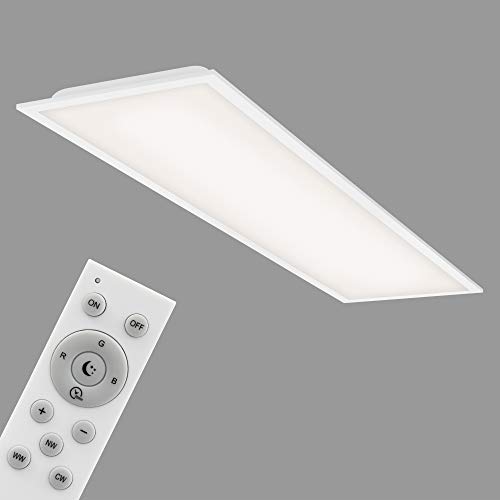 BRILONER - LED Deckenlampe flach Smart Home, App- und Sprachsteuerung, buntes RGB+W Licht, LED Lampe, LED Deckenleuchte, Wohnzimmerlampe, LED Panel, Schlafzimmerlampe, 119,5x29,5x6,3 cm, Weiß von BRILONER