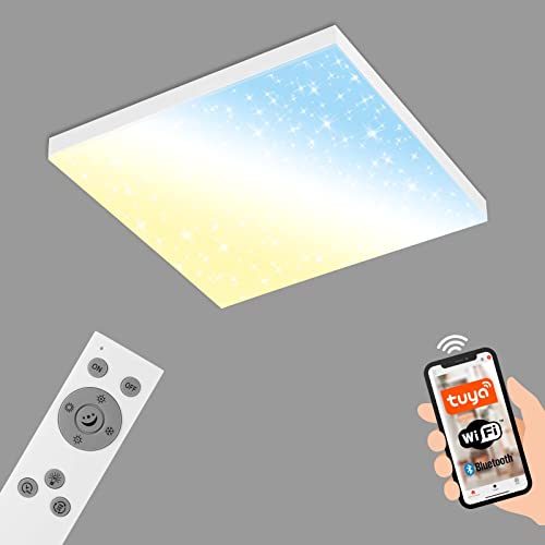 BRILONER - LED Deckenlampe flach Smart Home, funktioniert mit Alexa, Fernbedienung, LED Lampe, LED Deckenleuchte, Wohnzimmerlampe, LED Panel, Schlafzimmerlampe, Flurlampe, 45x45x6,9 cm, Weiß von BRILONER