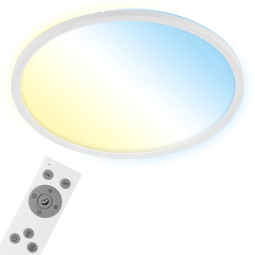 BRILONER - LED Deckenlampe flach Smart Home, funktioniert mit Alexa, Fernbedienung, Lampe, Deckenleuchte, Wohnzimmerlampe, LED Panel, Schlafzimmerlampe, Flurlampe, 42x2,5 cm, Weiß von BRILONER