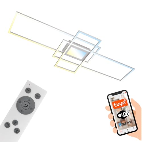 BRILONER - LED Deckenlampe mit App- Sprachsteuerung, Dimmbar, warmweiß bis kaltweiß, LED Lampe, Deckenleuchte, Wohnzimmerlampe, Schlafzimmerlampe, Küchenlampe, 110,5x42x6,5 cm (LxBxH), Alu von BRILONER