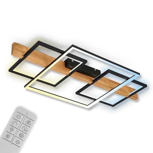 BRILONER - LED Deckenlampe mit Fernbedienung, stufenlos dimmbar, 3 Stufen Schaltung, LED Lampe, Deckenleuchte, Wohnzimmerlampe, Schlafzimmerlampe, Küchenlampe, 75x40x8 cm(LxBxH), Schwarz-Holz von BRILONER