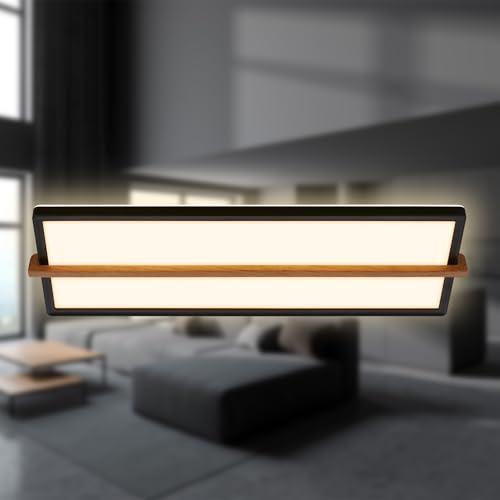 BRILONER - LED Deckenlampe mit Holz, indirektes Licht, 3.000K warmweiß, Lampe, Deckenleuchte, Wohnzimmerlampe, LED Panel, Küchenlampe, Deckenbeleuchtung, 60,5x20x4,5 cm, Schwarz BRILONER - LED Deckenlampe mit Holz, indirektes Licht, 3.000K warmweiß, Lampe, Deckenleuchte, Wohnzimmerlampe, LED Panel, Küchenlampe, Deckenbeleuchtung, 60,5x20x4,5 cm, Schwarz von BRILONER