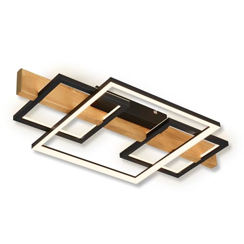 BRILONER - LED Deckenlampe mit Holzdekor, indirektes Licht, 3 Stufen Schaltung, LED Lampe, Deckenleuchte, Wohnzimmerlampe, Schlafzimmerlampe, Küchenlampe, 55x30x8 cm (LxBxH), Schwarz-Holz von BRILONER