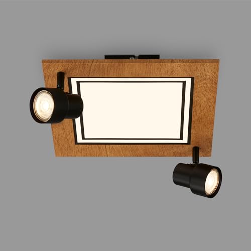 BRILONER - LED Deckenlampe mit Spots, warmweißes Licht, Schwenkbare Deckenleuchte, LED Lampe Holz, 12W Wohnzimmerlampe mit Speicherfunktion, 295x295x155 mm (LxBxH), Schwarz von BRILONER