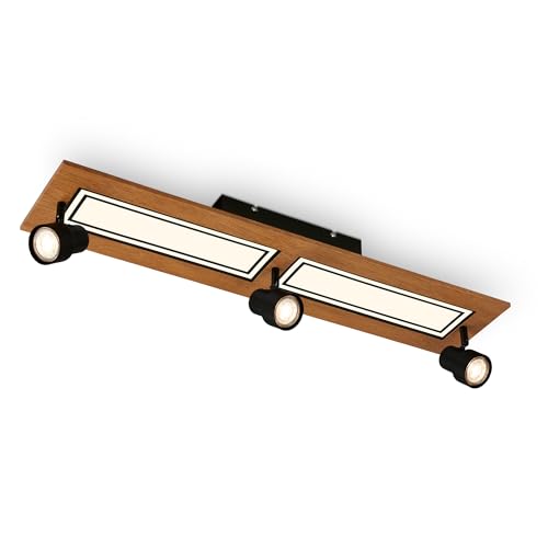 BRILONER - LED Deckenlampe mit Spots, warmweißes Licht, Schwenkbare Deckenleuchte, LED Lampe Holz, 24W Wohnzimmerlampe mit Speicherfunktion, 780x180x155 mm (LxBxH) von BRILONER