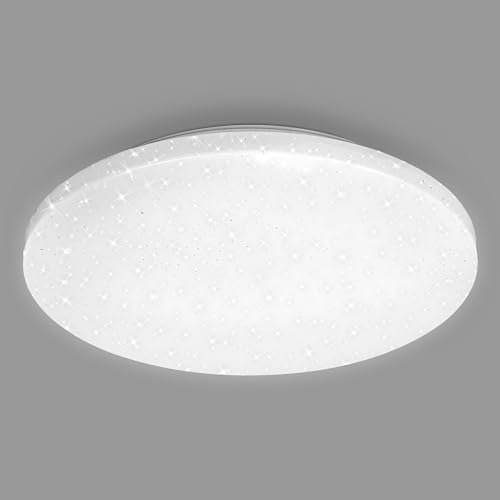 BRILONER - LED Deckenlampe mit Sternendekor, LED Deckenleuchte Bad IP44, gelochtes Dekor, neutralweißes Licht, Ø340 mm, Weiß von BRILONER
