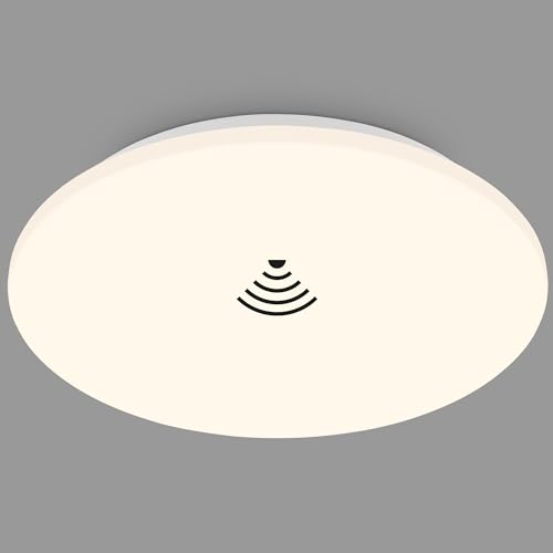 BRILONER – LED Deckenleuchte mit Bewegungsmelder, warmweißes Licht, LED Deckenlampe, LED Lampe, Lampe Wohnzimmer, Esszimmerlampe, Küchenlampe, Kinderzimmer, 350x60 mm (DxH) Weiß von BRILONER