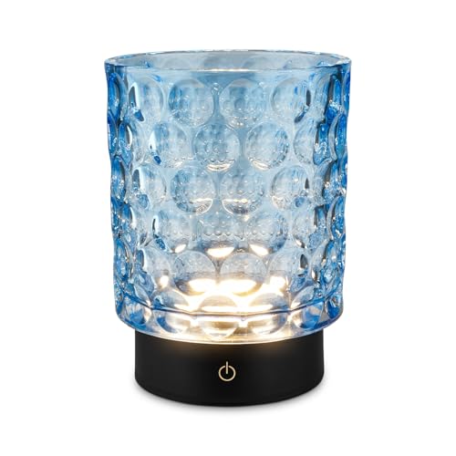 BRILONER - LED Tischlampe kabellos IP44 mit Glaskorpus, Touchdimmbar in Stufen, Akku & Lichtquelle tauschbar, Nachttischlampe, Dekolampe, Akku Tischleuchte, Wohnzimmer, Kinderzimmer, 15x11 cm, Blau BRILONER - LED Tischlampe kabellos IP44 mit Glaskorpus, Touchdimmbar in Stufen, Akku & Lichtquelle tauschbar, Nachttischlampe, Dekolampe, Akku Tischleuchte, Wohnzimmer, Kinderzimmer, 15x11 cm, Blau von BRILONER
