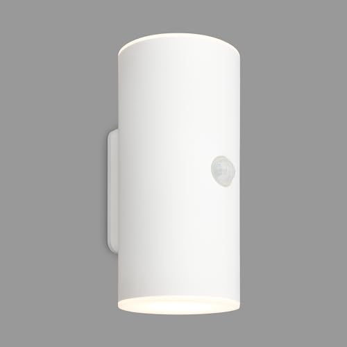 BRILONER - LED Wandlampe Akku mit Bewegungsmelder, Dämmerungssensor, 20 sek. Timer, Aussenlampe, Wandleuchte aussen, LED Strahler außen, Außenleuchte, Außenwandleuchte, 15,5x7x8,5 cm (HxBxT), Weiß von BRILONER