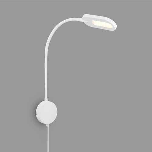 BRILONER – Leselampe, Wandleuchte Innen, LED Lampe, Wandlampe Innen, Schwenkbar, Dimmbar, Touchbedienung, Steckdosenlampe, Weiß von BRILONER