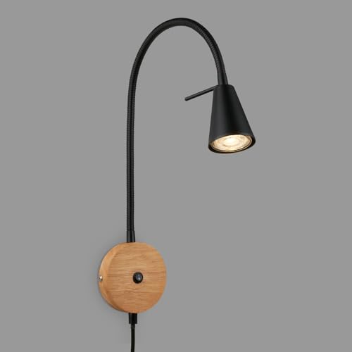 BRILONER – Leselampe, Wandleuchte Innen, LED Lampe, Wandlampe Innen, Schwenkbar, Schalter, Steckdosenlampe, Schwarz-Holz, FSC von BRILONER