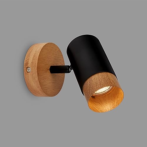 BRILONER – Leselampe, Wandleuchte Innen, Lampe, Lampenschirm Holz, Wandlampe Innen, Schwenkbar, Wohnzimmerlampe, Schwarz-Holz von BRILONER