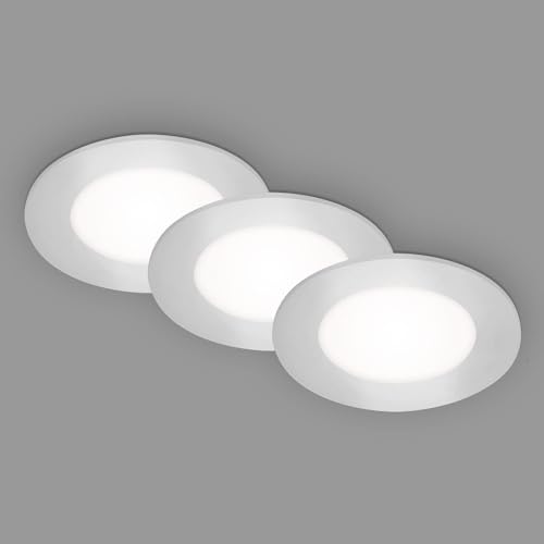 BRILONER Leuchten - 3er Set Einbauleuchten Decke LED, Einbaulampen ultraflach, Einbaustrahler Bad, Badeinbaustrahler IP65, Chrom-Matt, 86x30 mm (DxH), 7057-434 von BRILONER