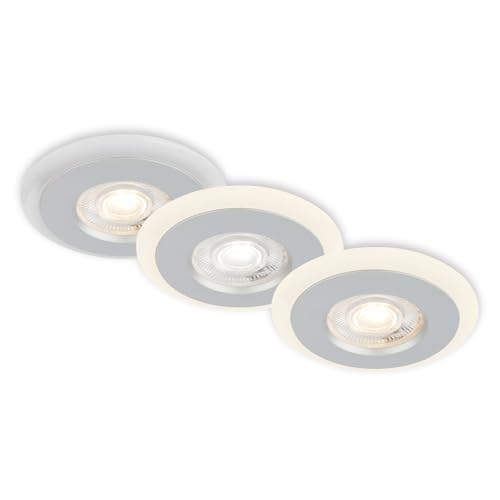 BRILONER Leuchten - 3er Set Einbauleuchten Decke LED, LED Lichtring, Einbaulampen flach, Einbaustrahler Bad, Badeinbaustrahler IP44, Chrom-Matt, 84x34 mm (DxH) von BRILONER