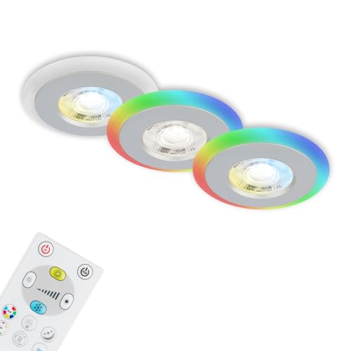 BRILONER Leuchten - 3er Set Einbauleuchten Decke LED, LED Lichtring RGB CCT, Einbaulampen flach, Einbaustrahler Bad, Badeinbaustrahler IP44, Chrom-Matt, 84x34 mm (DxH) von BRILONER