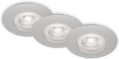 BRILONER Leuchten - 3er Set LED Einbauleuchten Decke, Dimmbare Einbaulampen, Ultraflache LED Einbaustrahler Bad, Badeinbaustrahler IP44, Chrom-Matt, 90x25 (DxH) von BRILONER