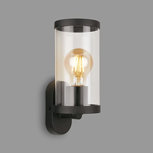 BRILONER Leuchten- Außenlampe, Außenwandleuchte Glas, IP44, E27, Schwarz, 230x95x115 mm (LxBxH), 3600-015 von BRILONER