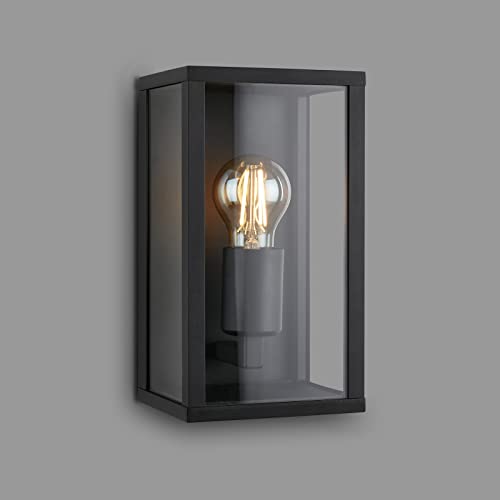 BRILONER - Wandlampe mit Glasscheibe, IP44, E27 max. 12 Watt, Aussenlampe, Wandleuchte aussen und innen, Strahler außen, Außenleuchte, Außenwandleuchte, Outdoor Lampe, 26x14x13,5 cm, Schwarz von BRILONER