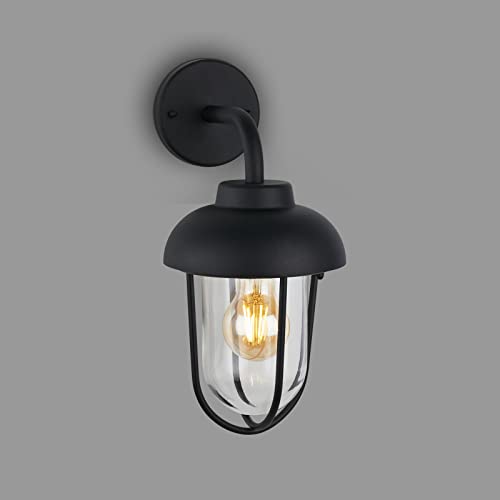 BRILONER Leuchten- Außenlampe Retro, Außenwandleuchte Glas, Metallschirm, IP44, E27, Schwarz, 335x160x210 mm (LxBxH), 3481-015 von BRILONER