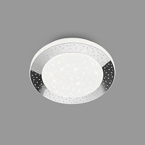 BRILONER Leuchten - LED Deckenlampe mit Sternendekor, LED Deckenleuchte Bad IP44, gelochtes Dekor, neutralweißes Licht, Ø280 mm, Chrom-Weiß, 3693-018 von BRILONER