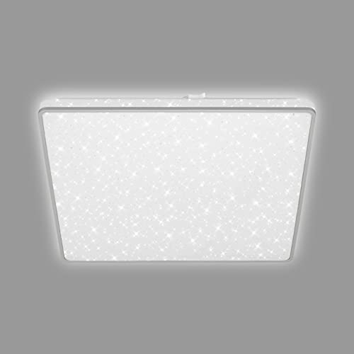 BRILONER Leuchten - LED Deckenlampe mit Sternenhimmel, LED Deckenleuchte Sternendekor, Backlighteffekt, Flach, Neutralweißes Licht, 370x370x50 mm, chrom-matt von BRILONER