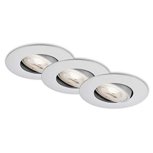 BRILONER Leuchten - LED Einbauleuchten, 3er Set, Deckenlampen dimmbar, LED-Modul schwenkbar, je 5 Watt, je 460 Lumen, 3.000 Kelvin, IP23, Chrom-Matt, 90x24mm (DxH), 7048-034 von BRILONER