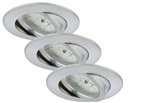 BRILONER Leuchten - LED Einbauleuchten, 3er Set, Deckenlampen dimmbar, LED-Modul schwenkbar, je 6,5 Watt, je 570 Lumen, 3.000 Kelvin, IP23, Aluminiumfarbig, 82x28mm (DxH), 7296-039 von BRILONER