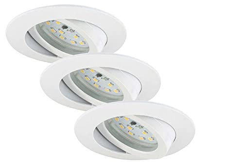 BRILONER Leuchten - LED Einbauleuchten, 3er Set, Deckenlampen dimmbar, LED-Modul schwenkbar, je 6,5 Watt, je 570 Lumen, 3.000 Kelvin, IP23, Weiß, 82x28mm (DxH) von BRILONER