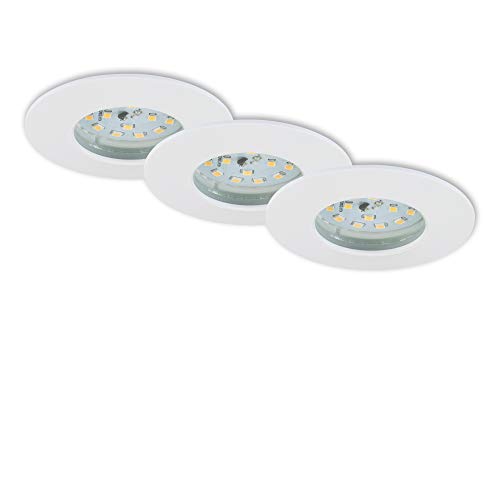 BRILONER Leuchten - LED Einbauleuchten, 3er Set, Deckenlampen dimmbar, je 6,5 Watt, je 570 Lumen, 3.000 Kelvin, IP44, Weiß, 75x28mm (DxH), 7295-036 von BRILONER