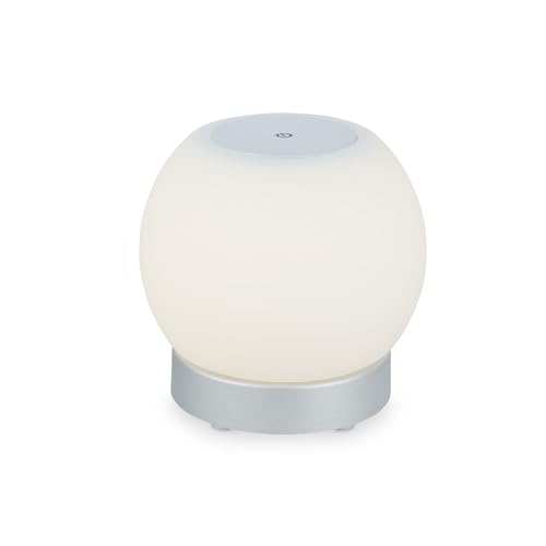 BRILONER - LED Tischlampe kabellos mit Touch, dimmbar in Stufen, Glasschirm, Nachttischlampe, Leselampe, LED lampe, Campinglampe, Tischleuchte, Akku Lampe, Outdoor Lampe, 15x16 cm, Chrom-Matt von BRILONER