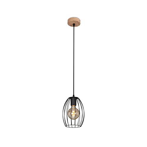 BRILONER Leuchten Pendelleuchte Holz, Retro Hängelampe, 1-flammig, E27 max. 60 Watt, Esszimmerlampe 4038-015 Schwarz von BRILONER