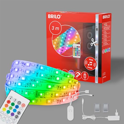 BRILONER - LED Strip 3m mit Musiksensor, RGB IC dynamischer Farbwechsel, Fernbedienung, LED Streifen, Leiste, Zimmer deko, Gaming Deko, Band, Lichtleiste, Lichtband, 300x1x0,3 cm, Weiß BRILONER - LED Strip 3m mit Musiksensor, RGB IC dynamischer Farbwechsel, Fernbedienung, LED Streifen, Leiste, Zimmer deko, Gaming Deko, Band, Lichtleiste, Lichtband, 300x1x0,3 cm, Weiß von BRILONER
